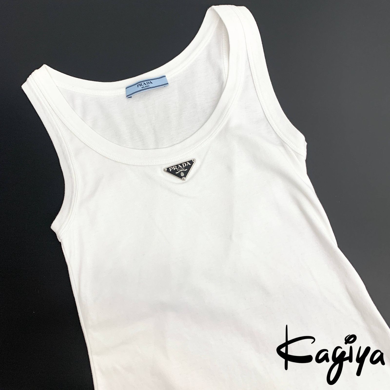 PRADA プラダ トライアングル ロゴ タンクトップ コットン 36 39546 X ホワイト 白 ジャージータンクトップ レディース トップス