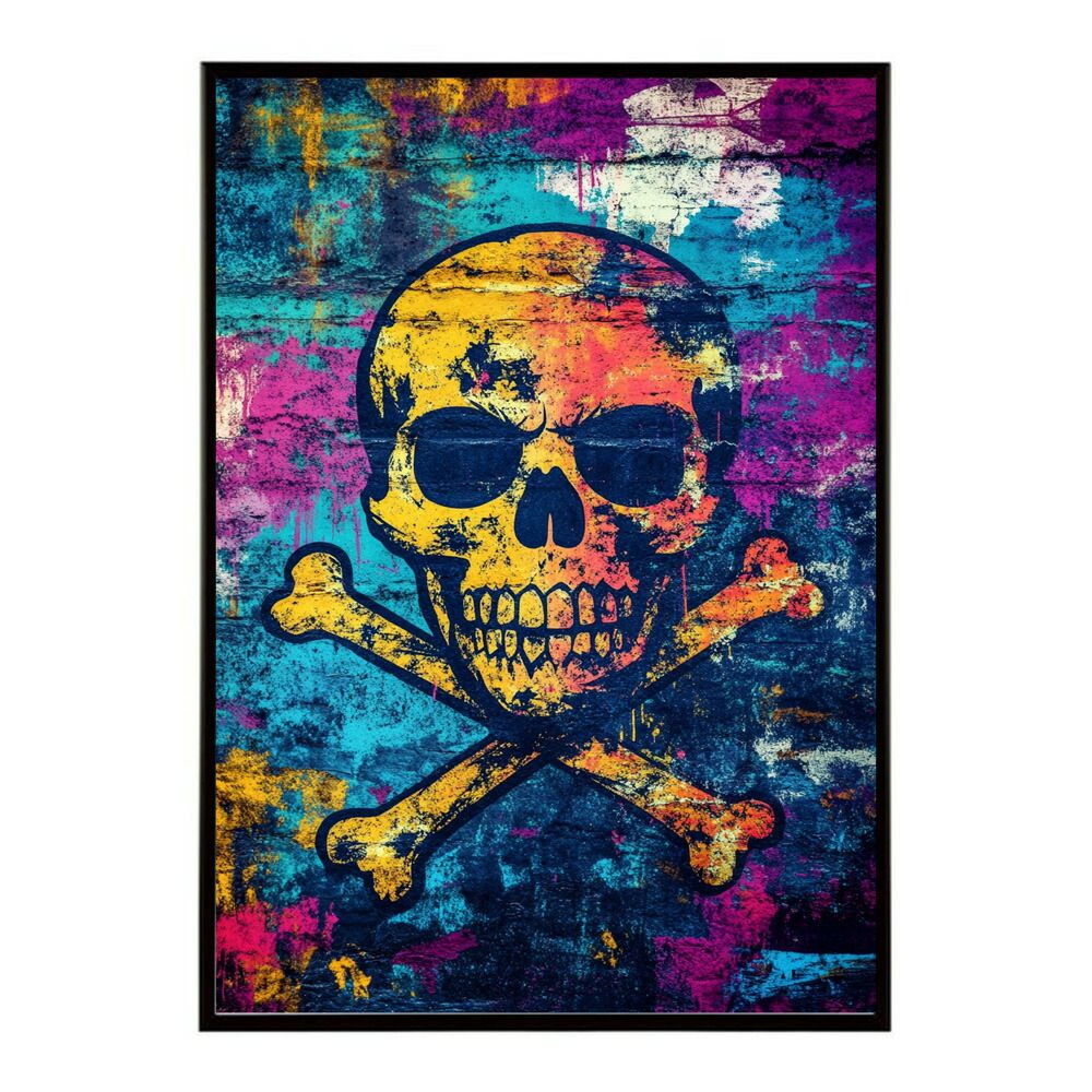 B 約73 x 103 cm lm poster 3608 フレーム付き パンキッシュ ドクロ スカル 骨 ボーン がいこつ 骸 むくろ 派手 ポスター イラスト