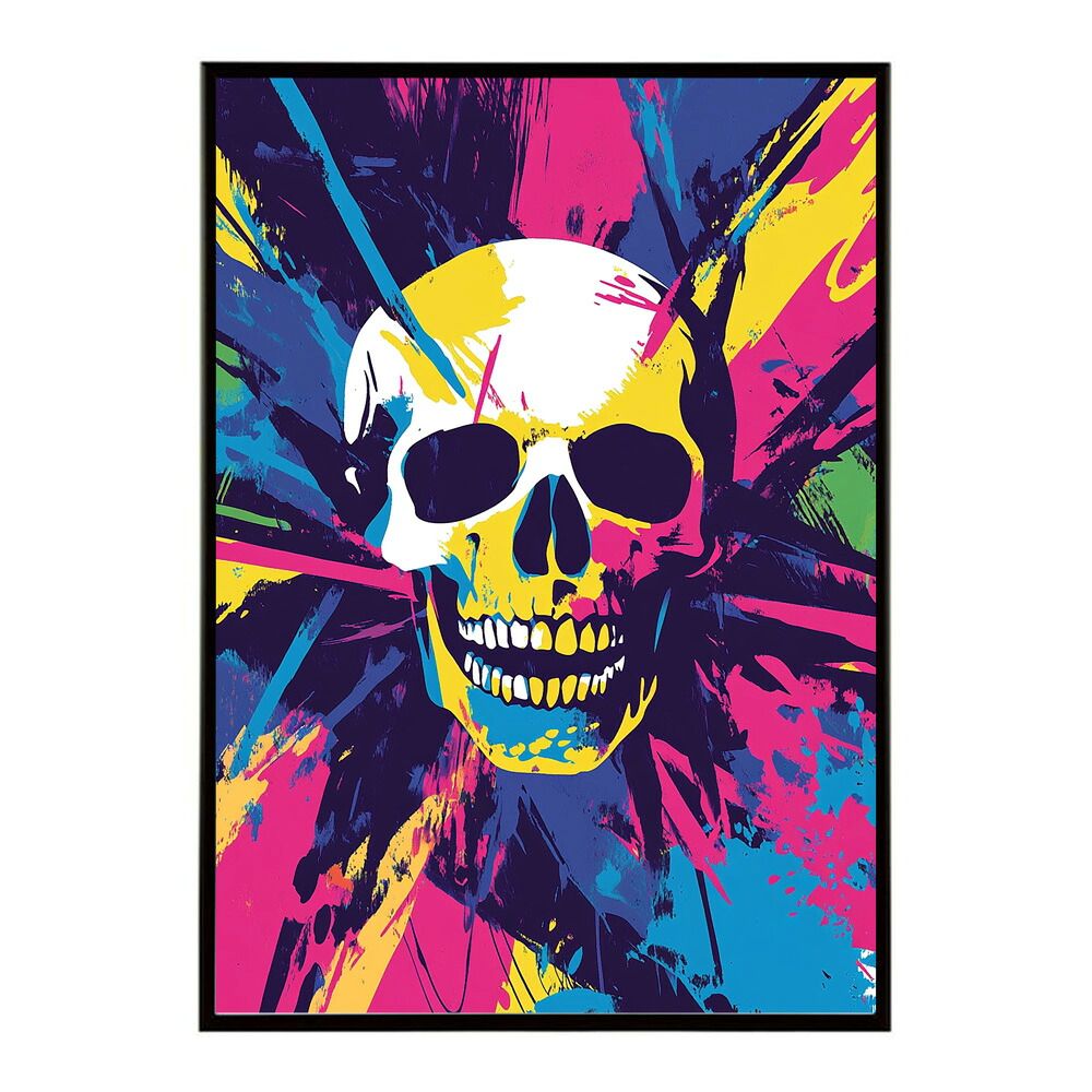 A 約84 x 119 cm lm poster 3609 フレーム付き パンキッシュ ドクロ スカル 骨 ボーン がいこつ 骸 むくろ 派手 ポスター イラスト
