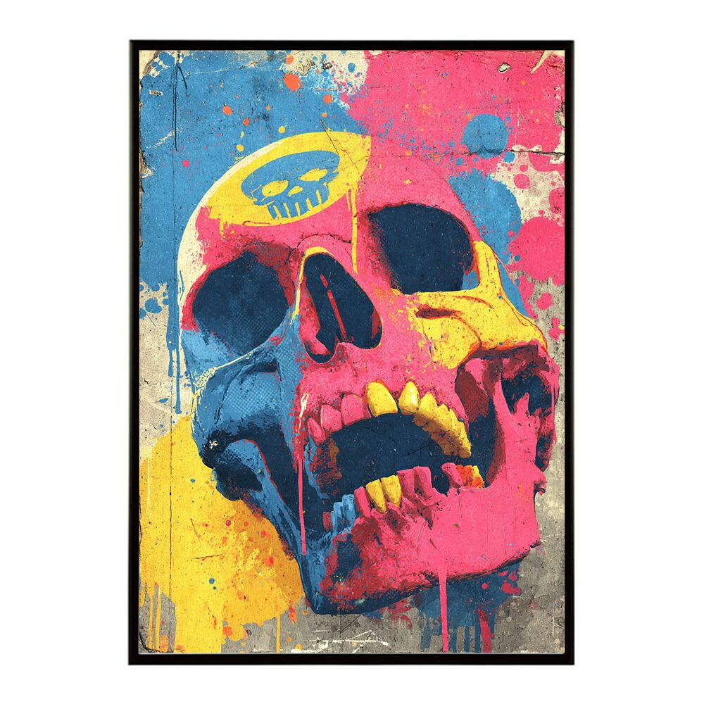 A 約84 x 119 cm lm poster 3613 フレーム付き パンキッシュ ドクロ スカル 骨 ボーン がいこつ 骸 むくろ 派手 ポスター イラスト