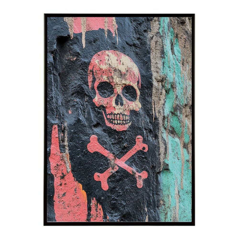 A 約42 x 59 cm lm poster 3616 フレーム付き パンキッシュ ドクロ スカル 骨 ボーン がいこつ 骸 むくろ 派手 ポスター イラスト