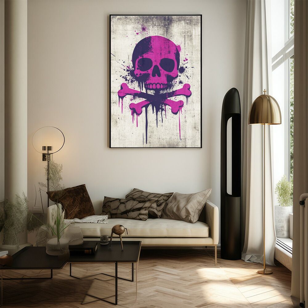 【A1サイズ（約59x84cm）】【lm-poster-3620】【フレーム付き】パンキッシュ ドクロ スカル 骨 ボーン がいこつ 骸 むくろ 派手 ポスター イラスト