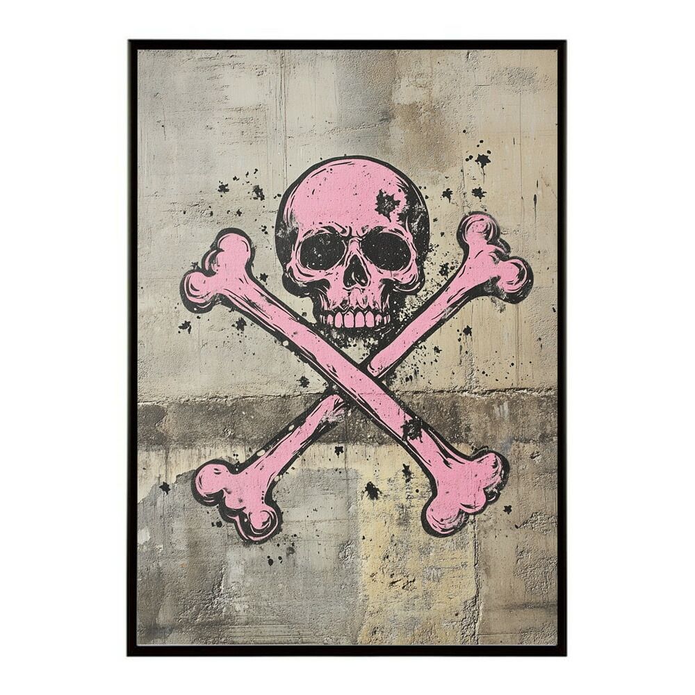 A 約84 x 119 cm lm poster 3622 フレーム付き パンキッシュ ドクロ スカル 骨 ボーン がいこつ 骸 むくろ 派手 ポスター イラスト