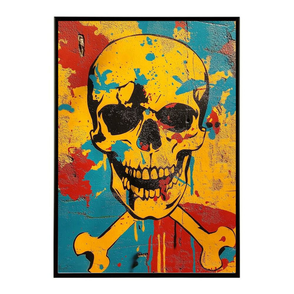 A 約59 x 84 cm lm poster 3625 フレーム付き パンキッシュ ドクロ スカル 骨 ボーン がいこつ 骸 むくろ 派手 ポスター イラスト
