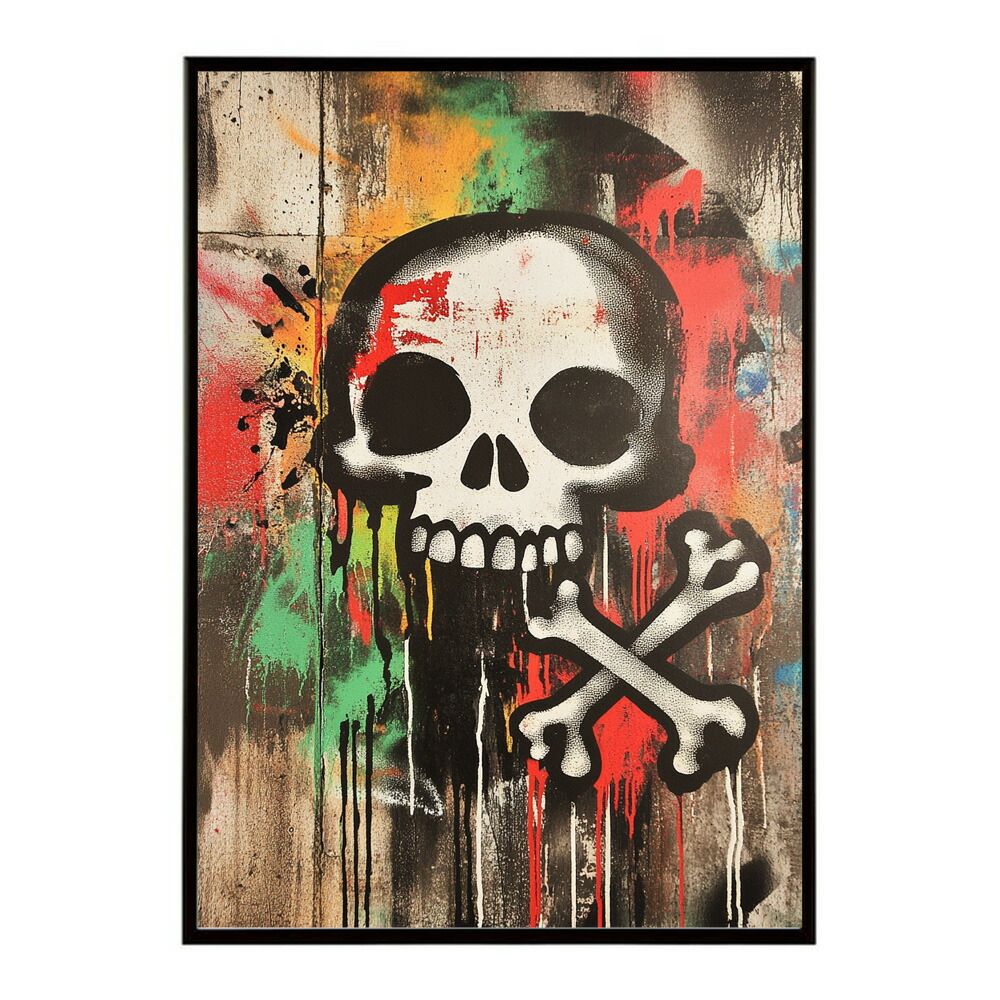 A 約42 x 59 cm lm poster 3626 フレーム付き パンキッシュ ドクロ スカル 骨 ボーン がいこつ 骸 むくろ 派手 ポスター イラスト