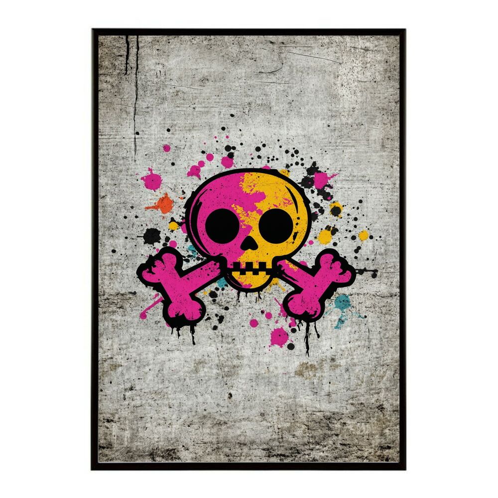 【B3サイズ（約36x51cm）】【lm-poster-3645】【フレーム付き】パンキッシュ ドクロ スカル 骨 ボーン がいこつ 骸 むくろ 派手 ポスター イラスト