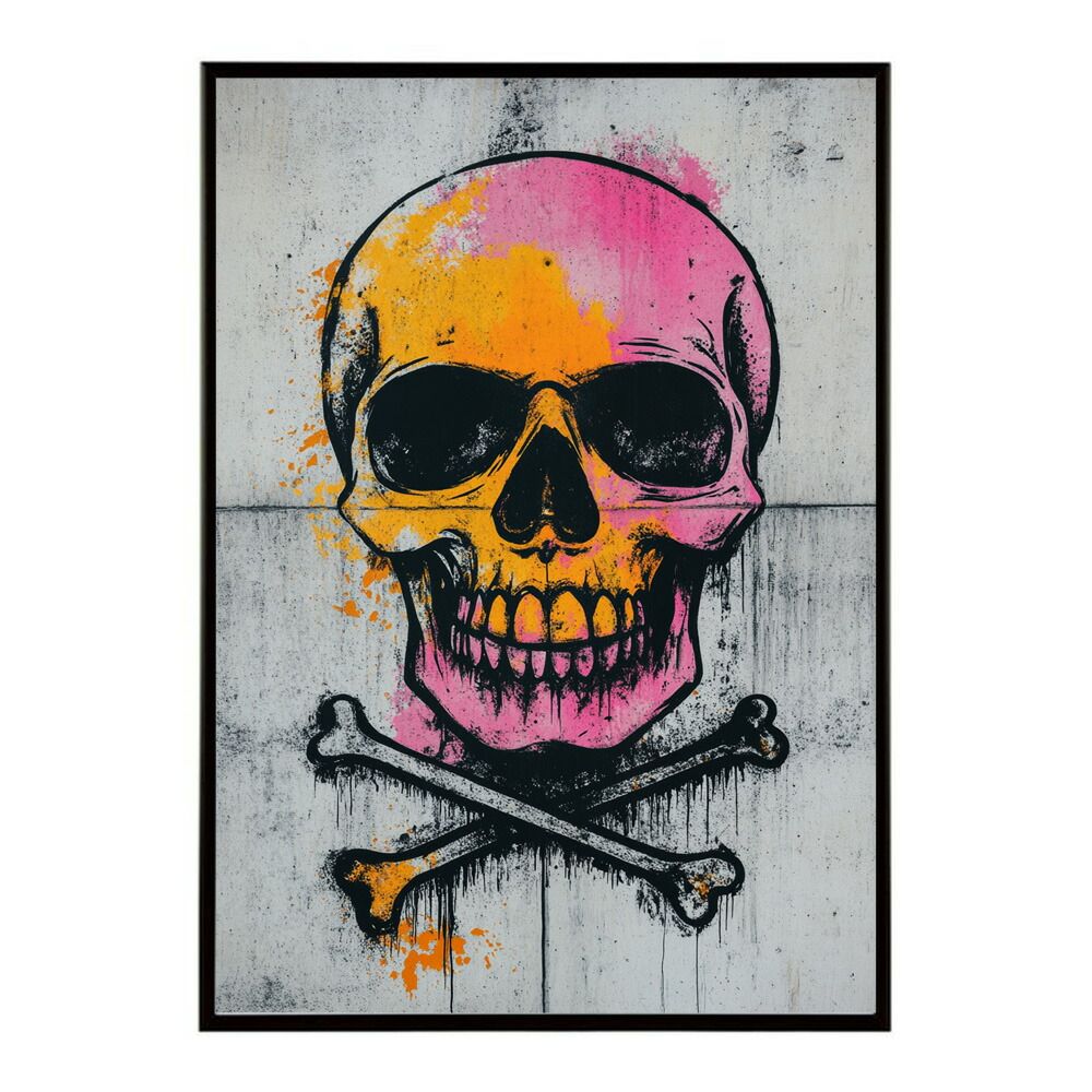 A 約84 x 119 cm lm poster 3647 フレーム付き パンキッシュ ドクロ スカル 骨 ボーン がいこつ 骸 むくろ 派手 ポスター イラスト