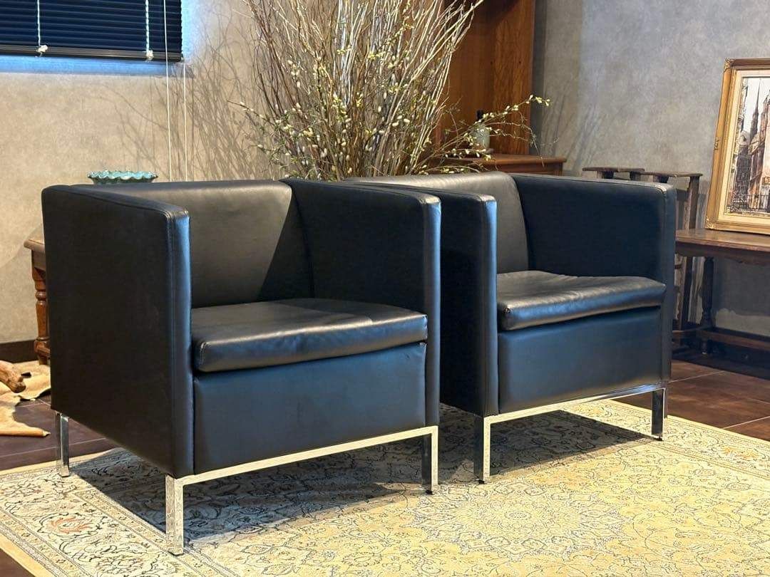 ブラック モダン 1人掛けソファ 1 Pソファ 合皮レザー アンティーク SG