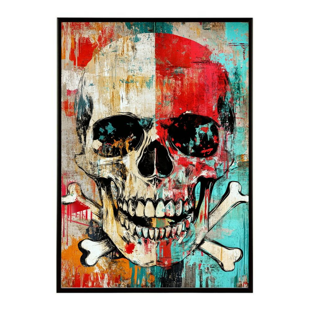 B 約51 x 73 cm lm poster 3657 フレーム付き パンキッシュ ドクロ スカル 骨 ボーン がいこつ 骸 むくろ 派手 ポスター イラスト