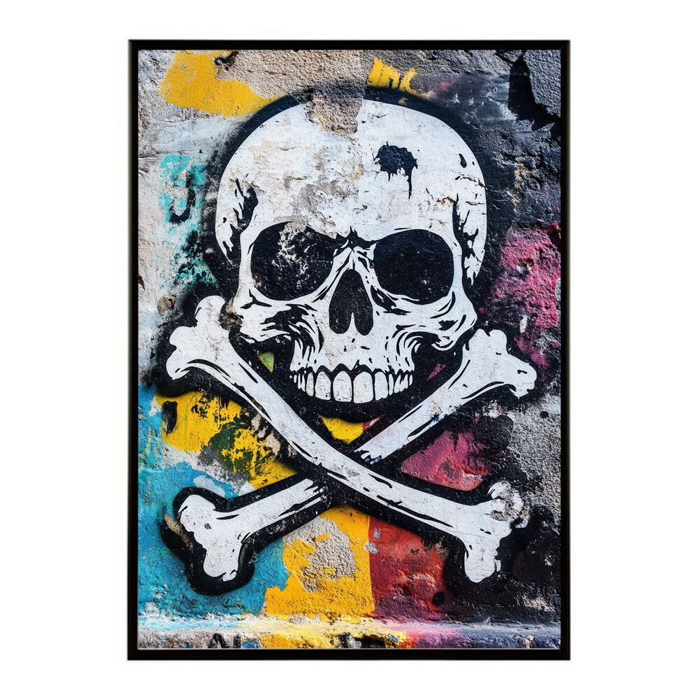 【A1サイズ（約59x84cm）】【lm-poster-3682】【フレーム付き】パンキッシュ ドクロ スカル 骨 ボーン がいこつ 骸 むくろ 派手 ポスター イラスト