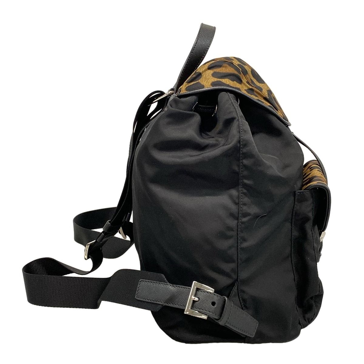 PRADA プラダ リュックサック - 1 BZ 811 黒×ベージュ×ブラウン 豹柄 レザー