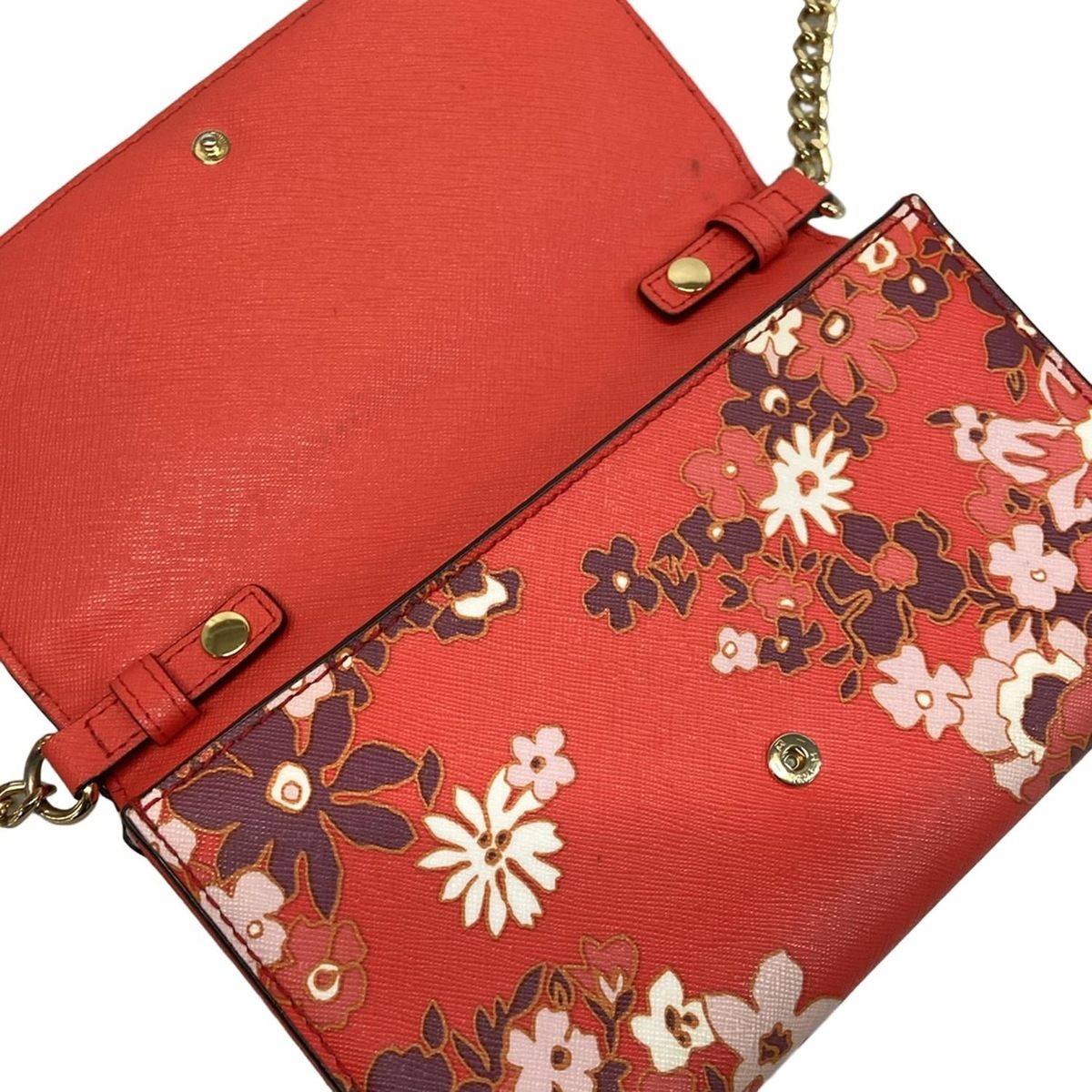 MICHAEL KORS(マイケルコース) 財布 レッド×パープル×マルチ チェーンウォレット/花柄 レザー MICHAEL KORS(マイケルコース) 財布 レッド×パープル×マルチ チェーン
