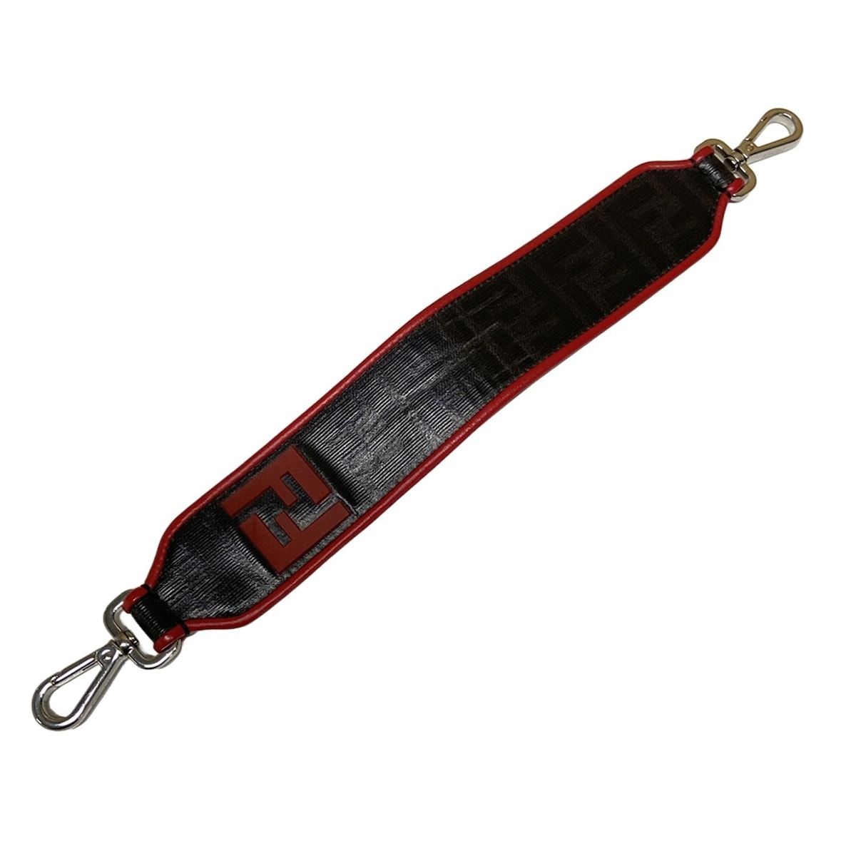 FENDI フェンディ ショルダーストラップ ミニストラップユー 黒 レッド ズッカ柄 レザー