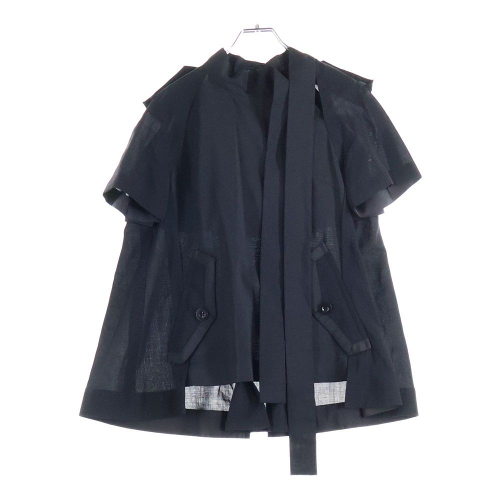 Sacai サカイ 21 SS Suiting Pullover スーチング プルオーバー 半袖シャツ ブラウス ブラック レディース 05390