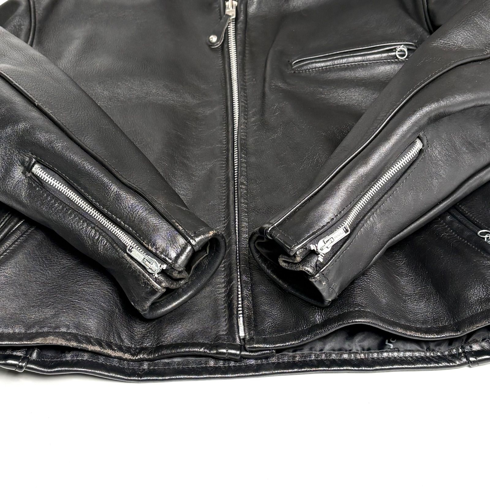 米国製】Schott レザー ライダースジャケット 黒 42 立襟 シングル