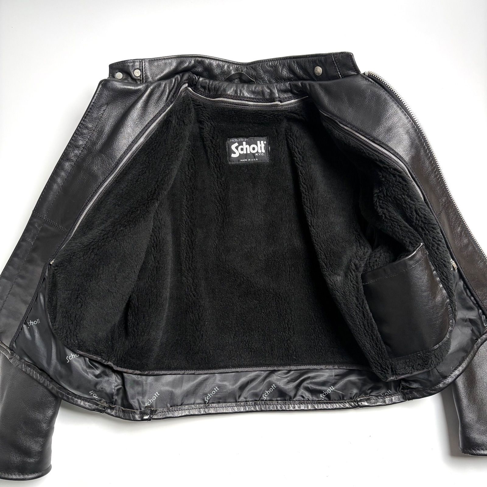 米国製】Schott レザー ライダースジャケット 黒 42 立襟 シングル