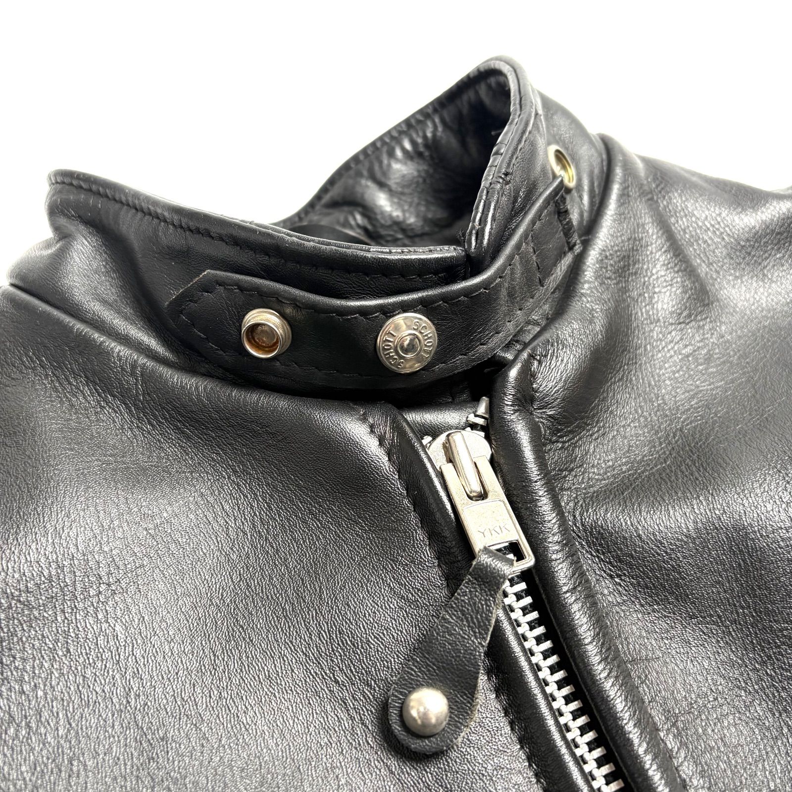 米国製】Schott レザー ライダースジャケット 黒 42 立襟 シングル