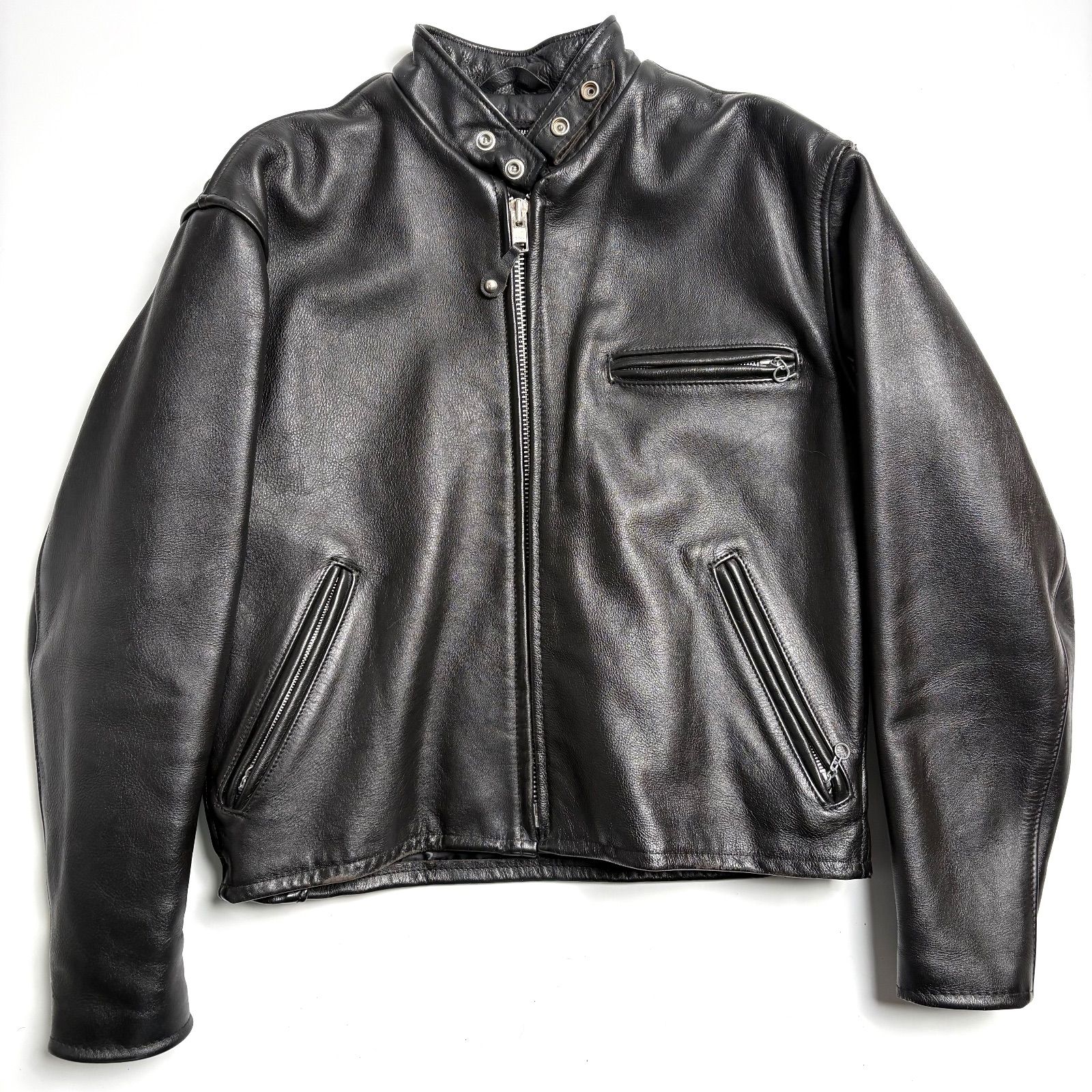 米国製】Schott レザー ライダースジャケット 黒 42 立襟 シングル