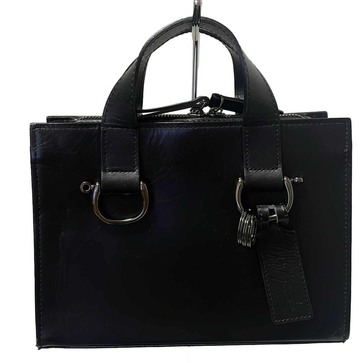 ディスコード ヨウジヤマモト ミニ ハンドバッグ 黒 牛革 保証書 保存袋付き ディスコード ヨウジヤマモト ミニ ハンドバッグ 黒 牛革 保証書 保存