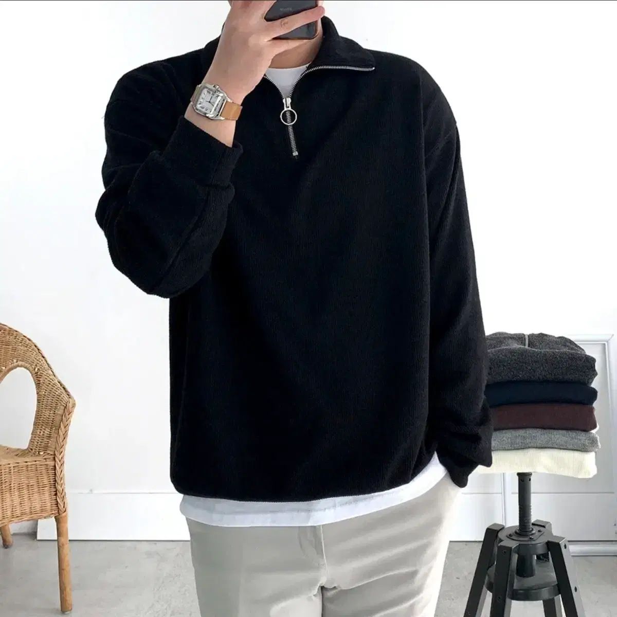 ハーフジップ ニット スウェット