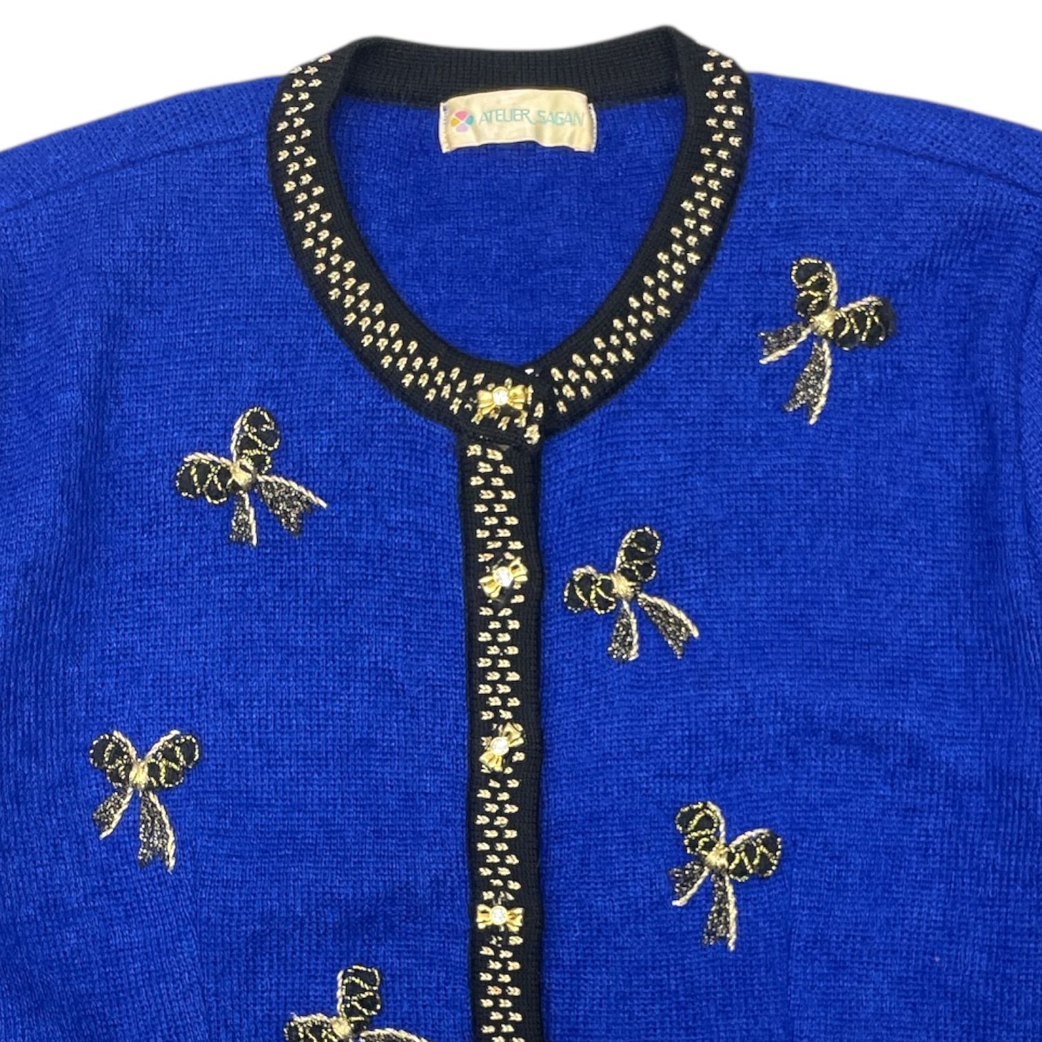 ATELIER SAGAN アトリエサガン リボン刺繍 ニットカーディガン モヘヤ
