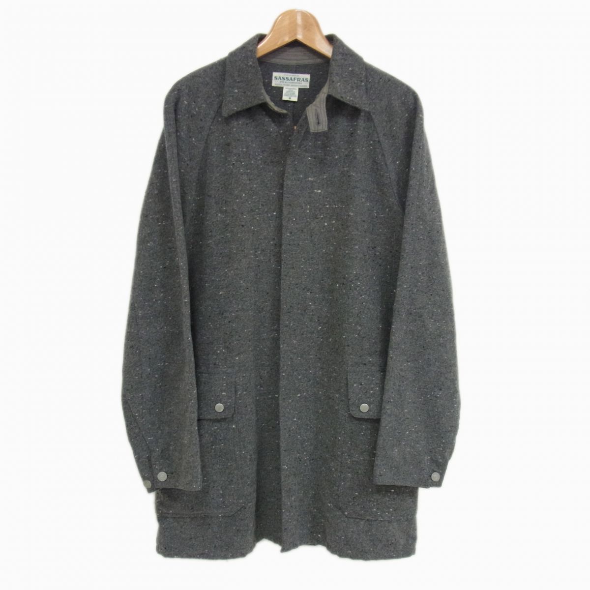 SASSAFRAS Fall Leaf Coat Weather Cloth ネップ加工 フォールリーフコートプラス ウェザークロス グレー ササフラス メンズ