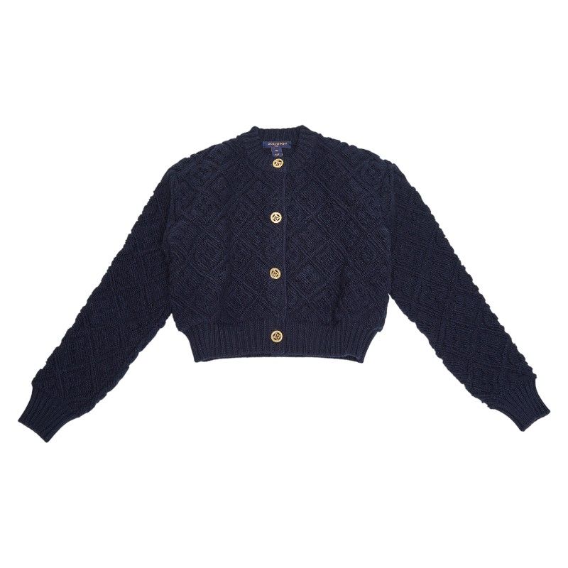 ルイ ヴィトン 25 SS モノグラムタオリング フラワー ジャガード セットアップ クロップド カーディガン ミニスカート サイズXS ネイビー ウール カシミヤ ポリアミド ポリウレタン レディース LOUIS VUITTON 1-0248404