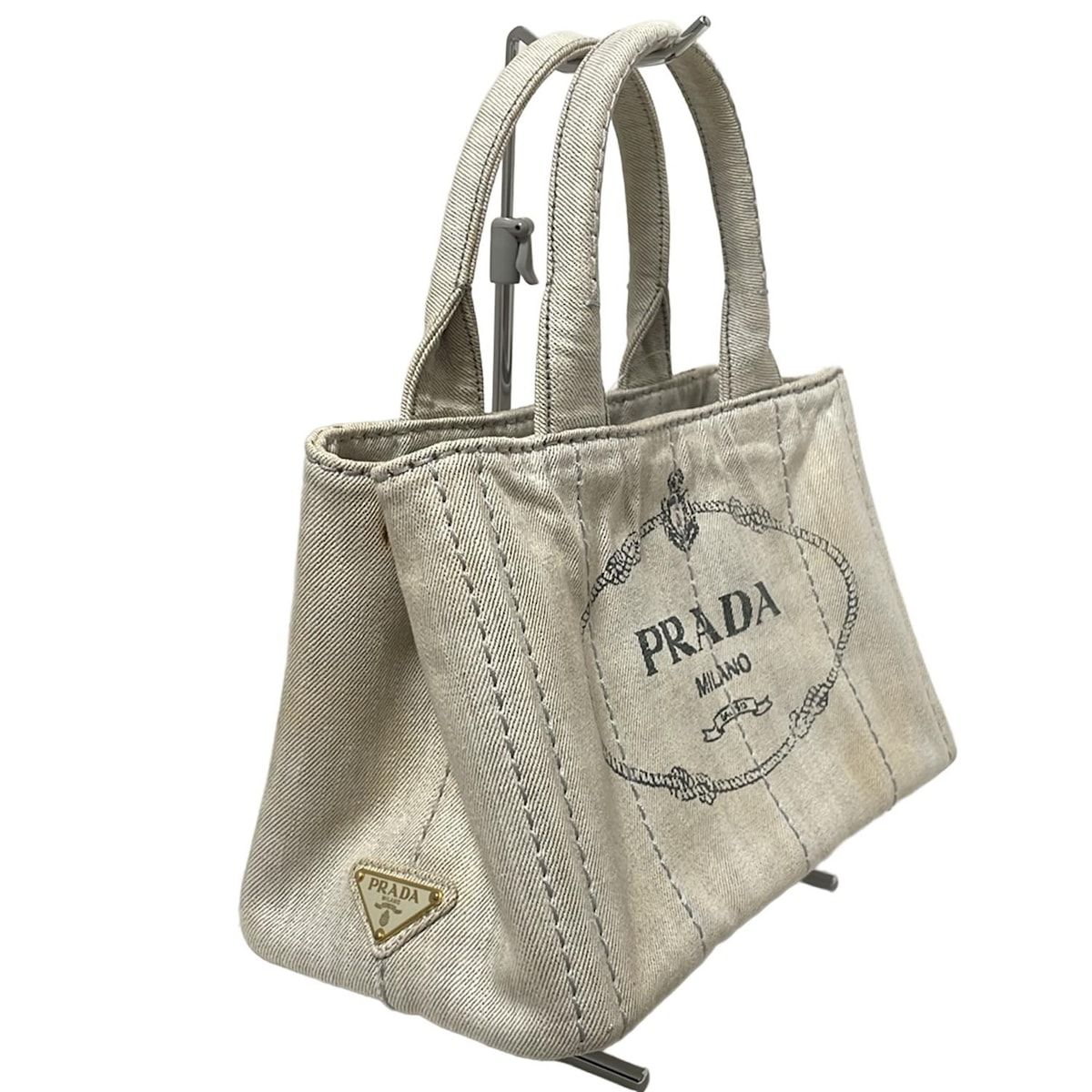 PRADA アイボリー トートバッグ PRADA(プラダ) トートバッグ CANAPA アイボリー×グレー - メルカリ