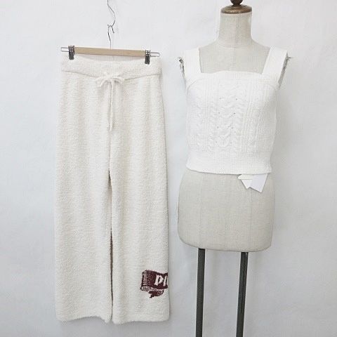 ジェラートピケ gelato pique ルームウェア 部屋着 ナイトウェア アランビスチェ ジャガード ロング パンツ セット ロゴ オフホワイト F