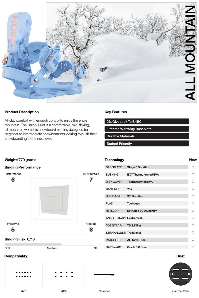 25 26 UNION ユニオン JULIET ジュリエット レディース ビンディング バインディング スノーボード 2026