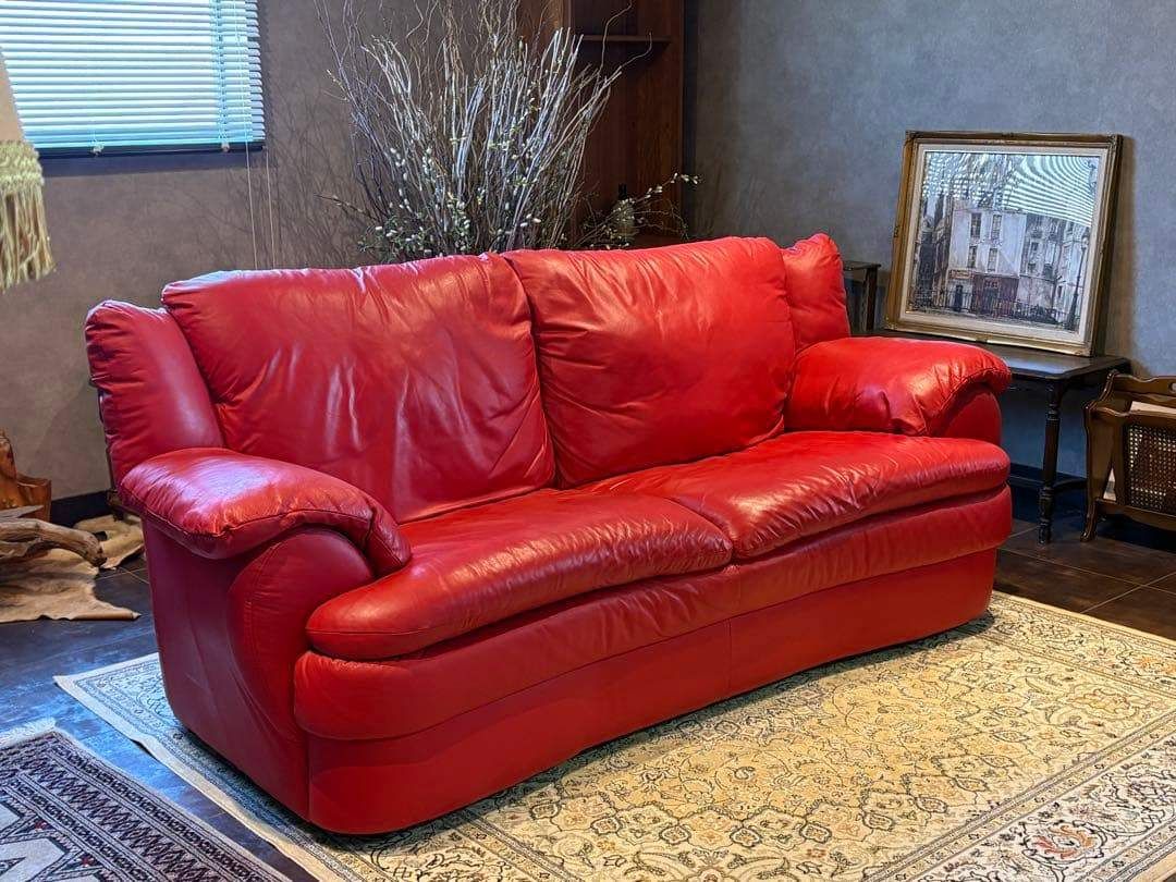 カウチソファ レッドソファ 3P モダン クラシック シンプル レザー IG