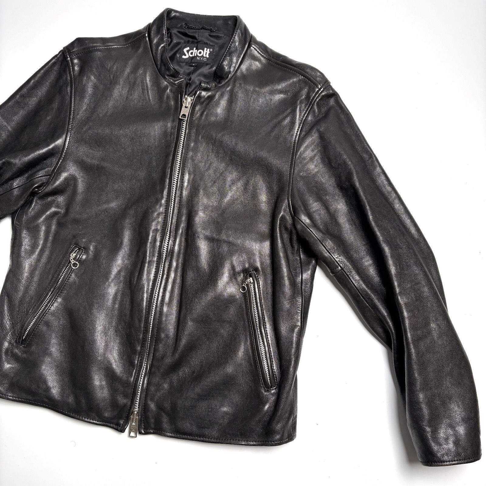 羊革】Schott x FREAK'S STORE 別注 レザー ライダースジャケット 黒 L