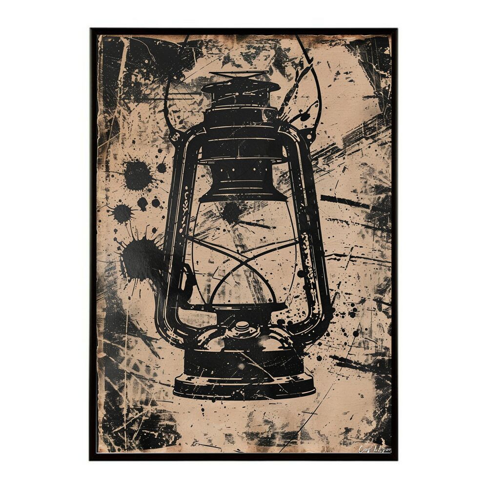 【B2サイズ（約51x73cm）】【lm-poster-4075】【フレーム付き】ランタン キャンプ 明かり ランプ グランピング レトロ ビンテージ ポスター イラスト