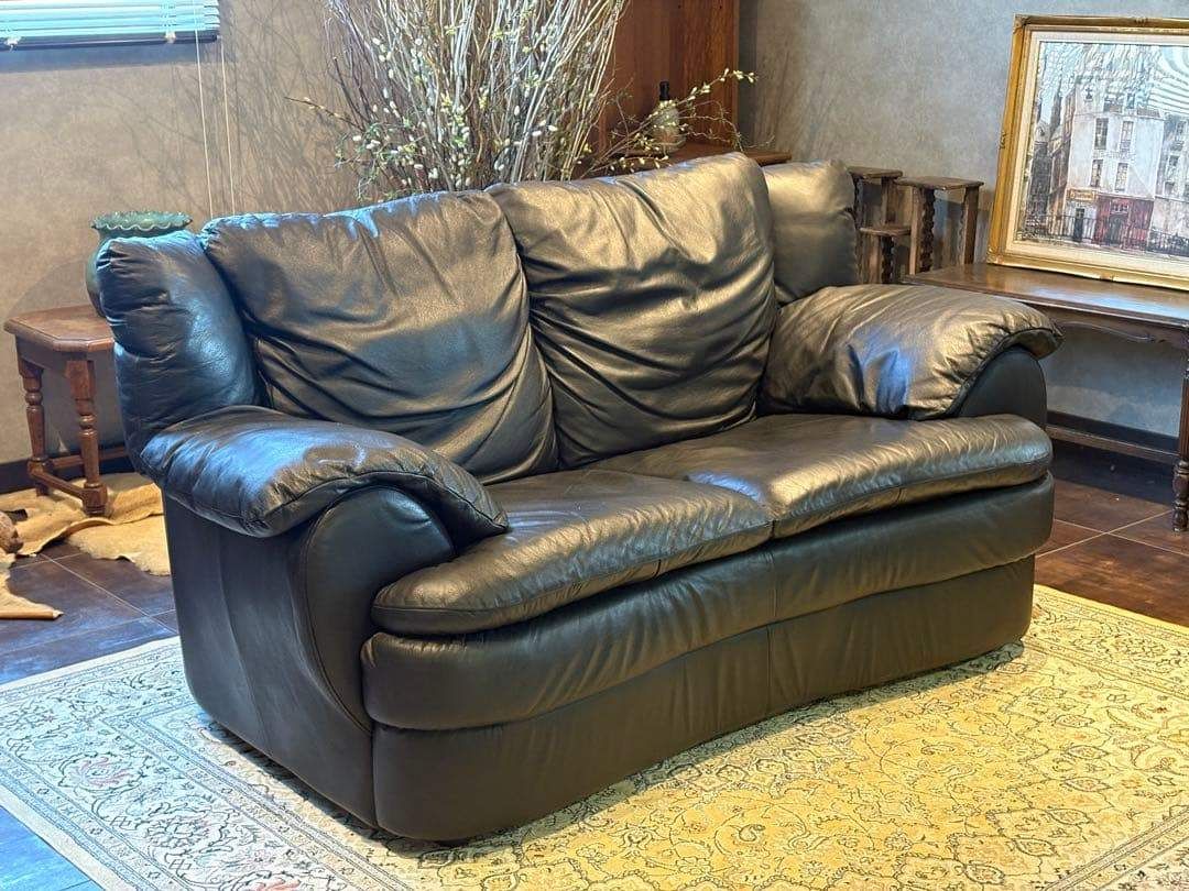 カウチソファ ブラックソファ 2P モダン クラシック シンプル レザー IG