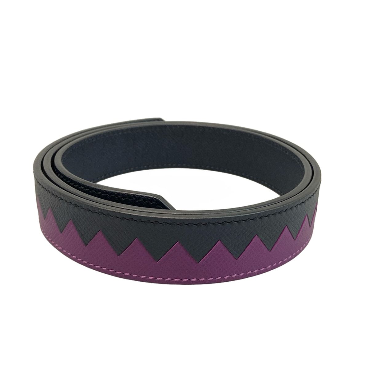 エルメス ショルダーストラップ バンドリエール トレサージュ ドゥ キュイール 30 mm アネモネ×ブルーインディゴ×黒 シルバー金具