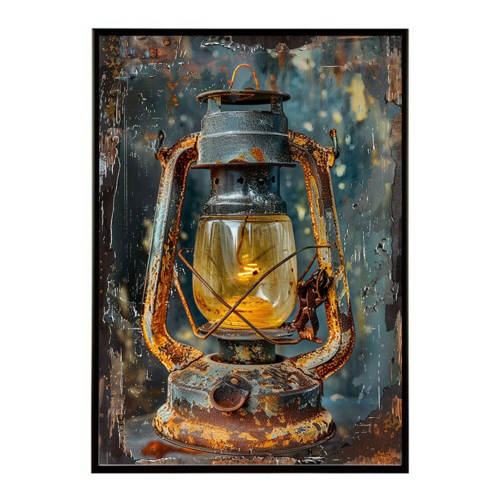 【A3サイズ（約30×42cm）】【lm-poster-4109】【フレーム付き】ランタン キャンプ 明かり ランプ グランピング レトロ ビンテージ ポスター イラスト
