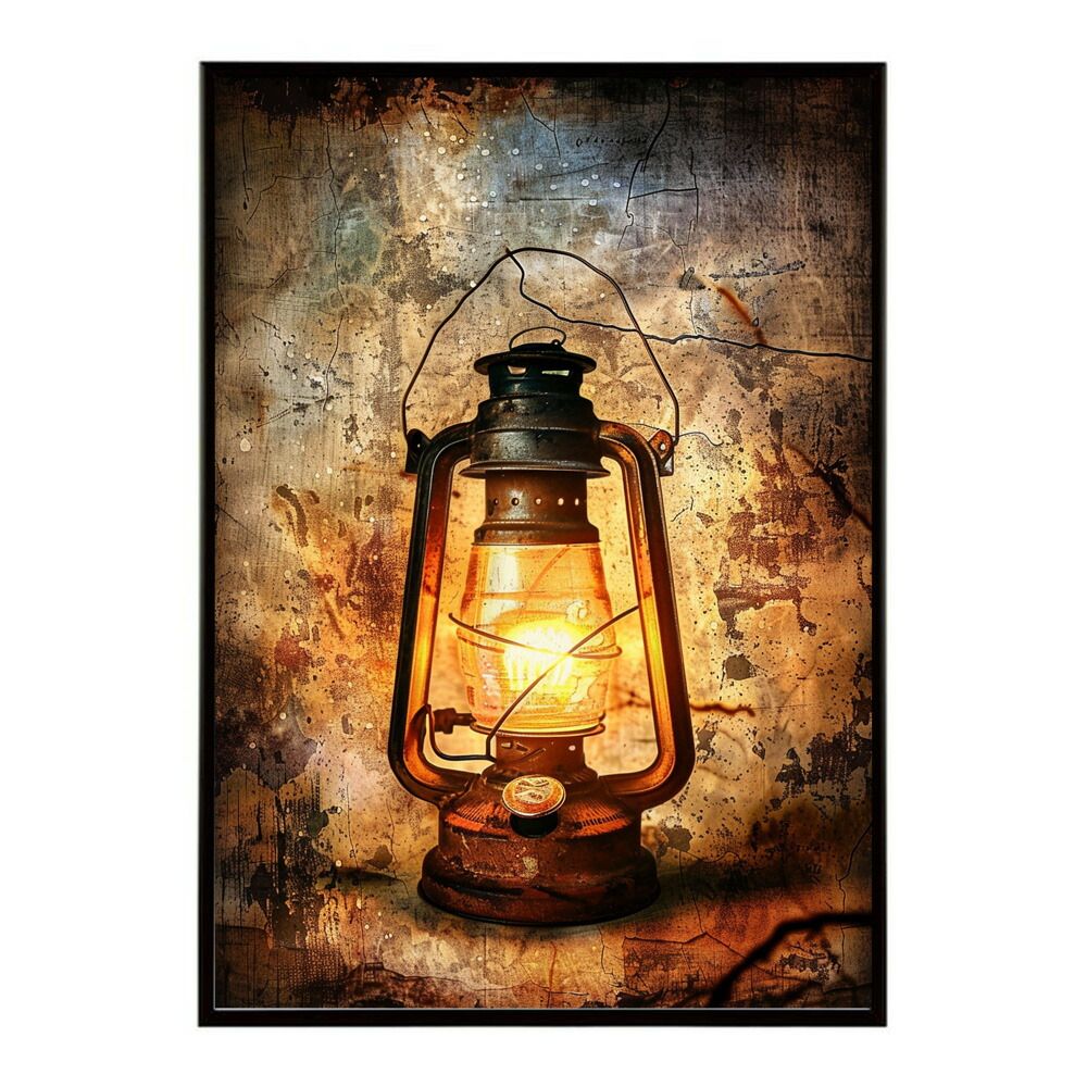 【A3サイズ（約30×42cm）】【lm-poster-4138】【フレーム付き】ランタン キャンプ 明かり ランプ グランピング レトロ ビンテージ ポスター イラスト