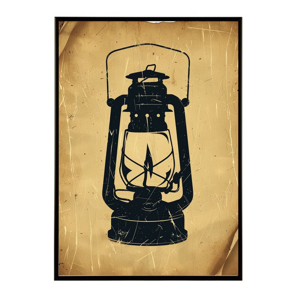 【A1サイズ（約59x84cm）】【lm-poster-4151】【フレーム付き】ランタン キャンプ 明かり ランプ グランピング レトロ ビンテージ ポスター イラスト