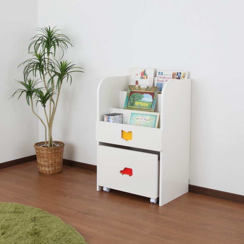 子供用 ワゴン付マガジンラック 幅59 cm 本たて 絵本たて 本棚 収納棚 子供部屋