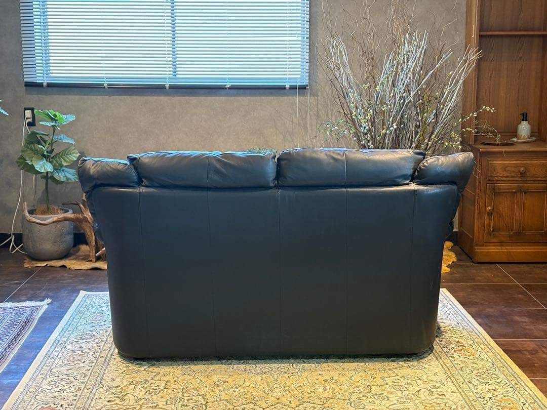 ②カウチソファ ブラックソファ 2P モダン クラシック シンプル レザー