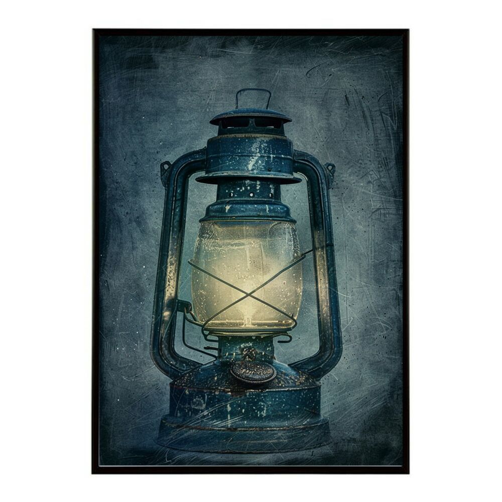 【A4サイズ（約21x30cm）】【lm-poster-4174】【フレーム付き】ランタン キャンプ 明かり ランプ グランピング レトロ ビンテージ ポスター イラスト