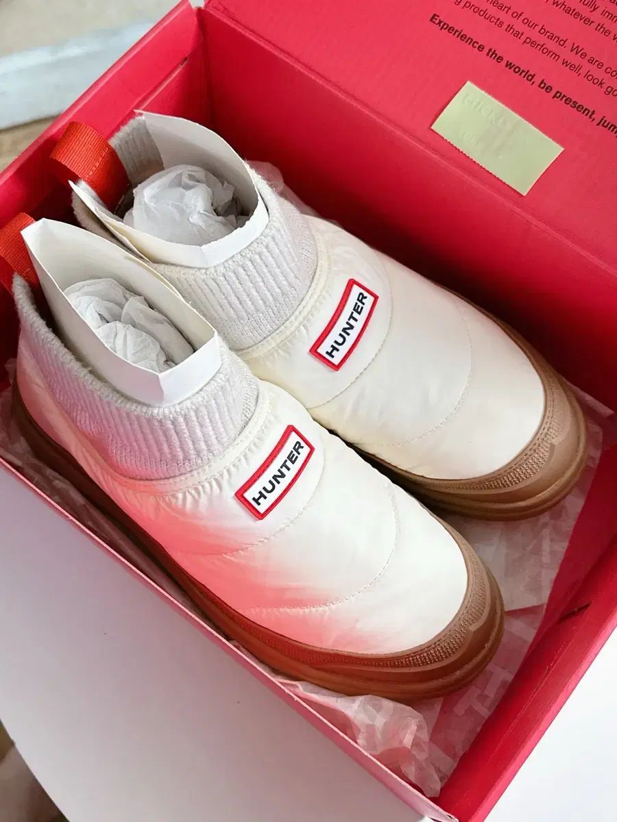 ハンター IN-OUT ニットカフ ブーツ 白 250