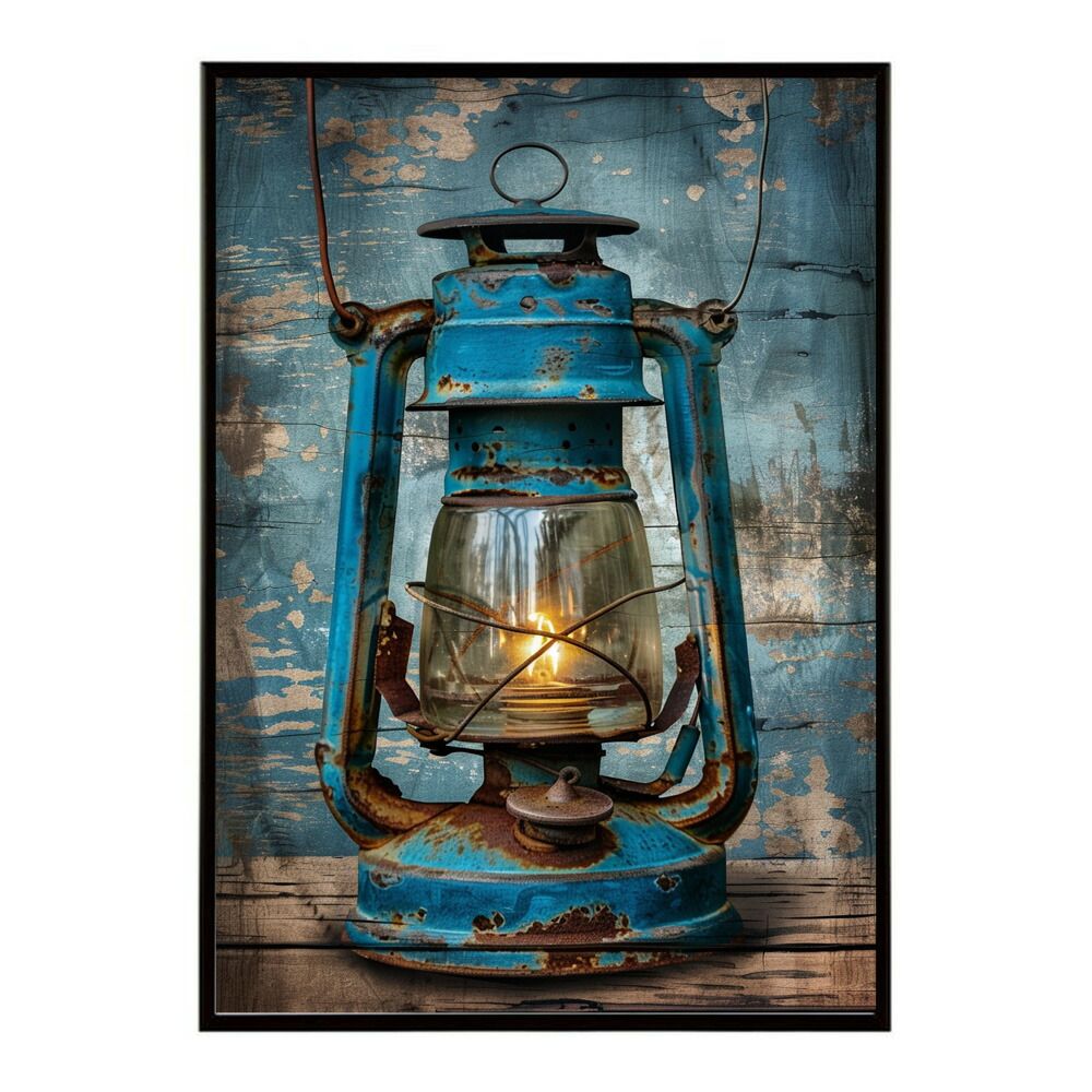 【B4サイズ（約25x36cm）】【lm-poster-4194】【フレーム付き】ランタン キャンプ 明かり ランプ グランピング レトロ ビンテージ ポスター イラスト