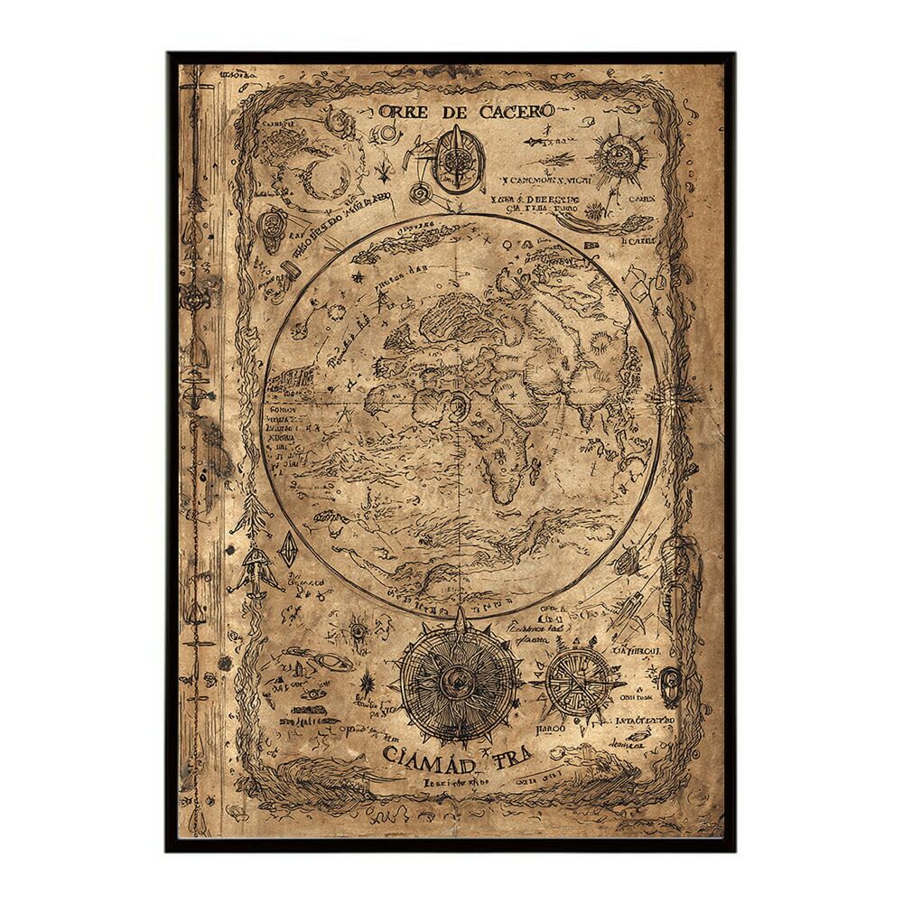 【A0サイズ（約84x119cm）】【lm-poster-4206】【フレーム付き】ファンタジーマップ　地図　宝　トレジャー　異世界　海賊　レトロ　ビンテージ　紙　古い　ポスター イラスト