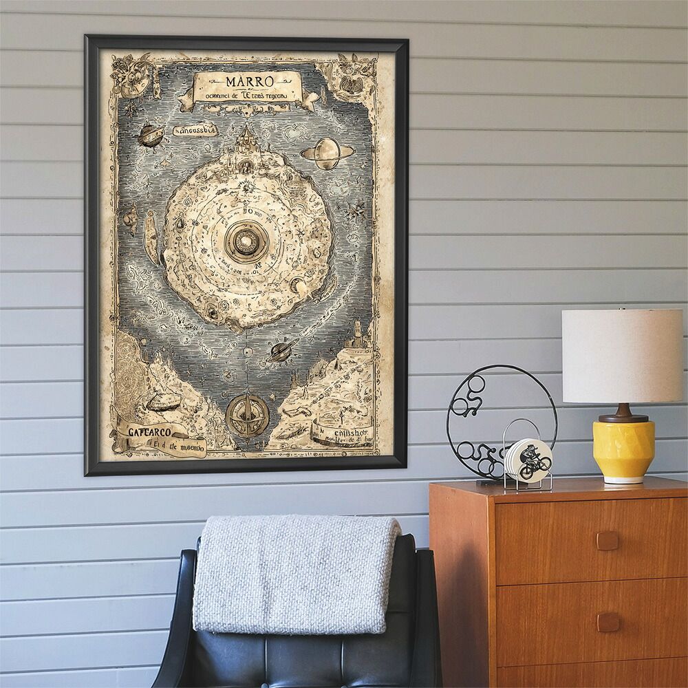 【A0サイズ（約84x119cm）】【lm-poster-4210】【フレーム付き】ファンタジーマップ　地図　宝　トレジャー　異世界　海賊　レトロ　ビンテージ　紙　古い　ポスター イラスト
