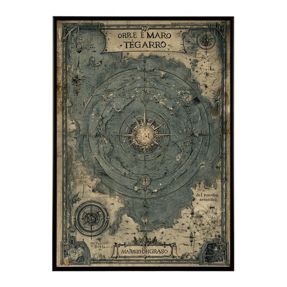 【A1サイズ（約59x84cm）】【lm-poster-4223】【フレーム付き】ファンタジーマップ 地図 宝 トレジャー 異世界 海賊 レトロ ビンテージ 紙 古い ポスター イラスト