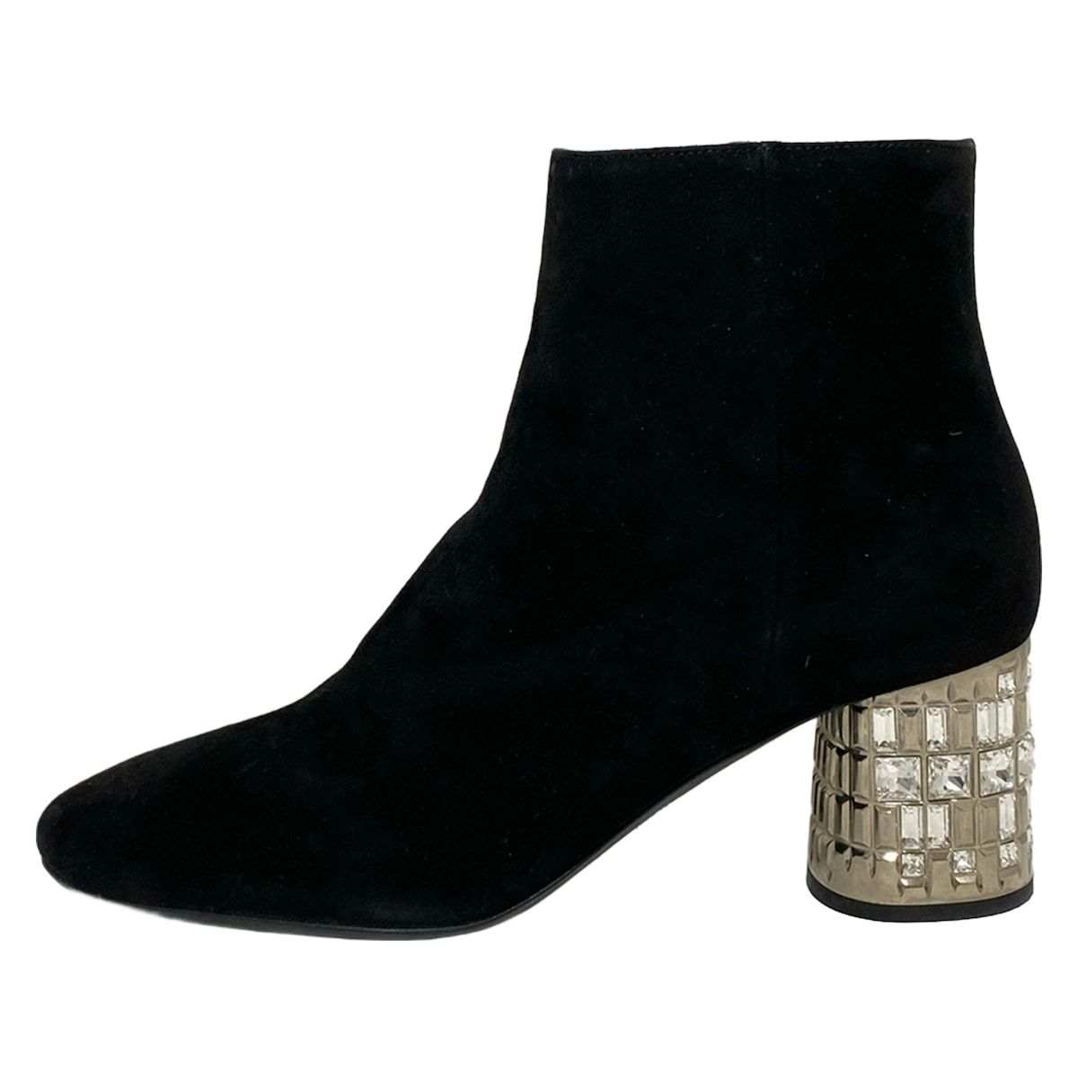 PRADA プラダ ショートブーツ 36 レディース 黒 シルバー クリア ビジュー