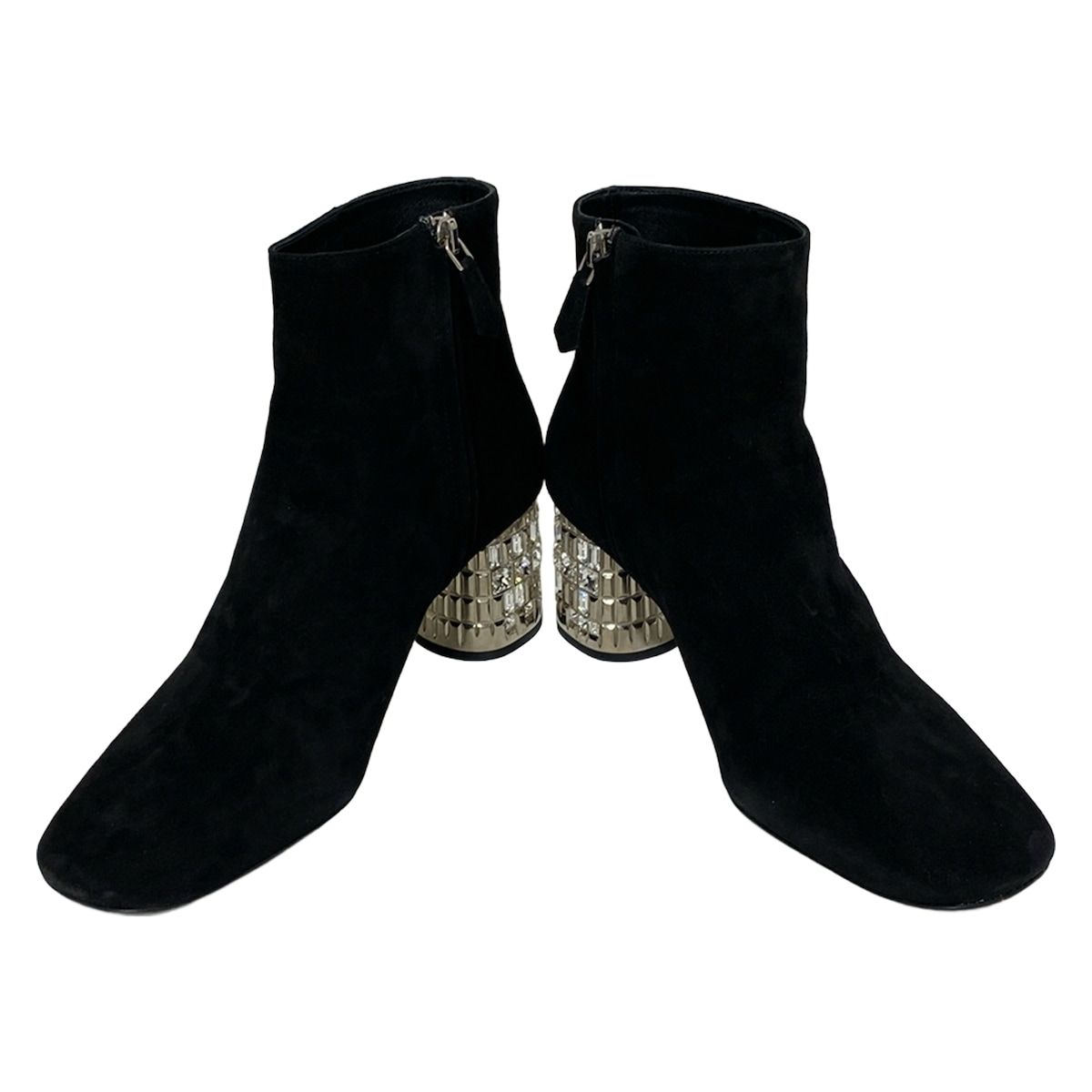 PRADA プラダ ショートブーツ 36 レディース - 黒×シルバー×クリア ビジュー