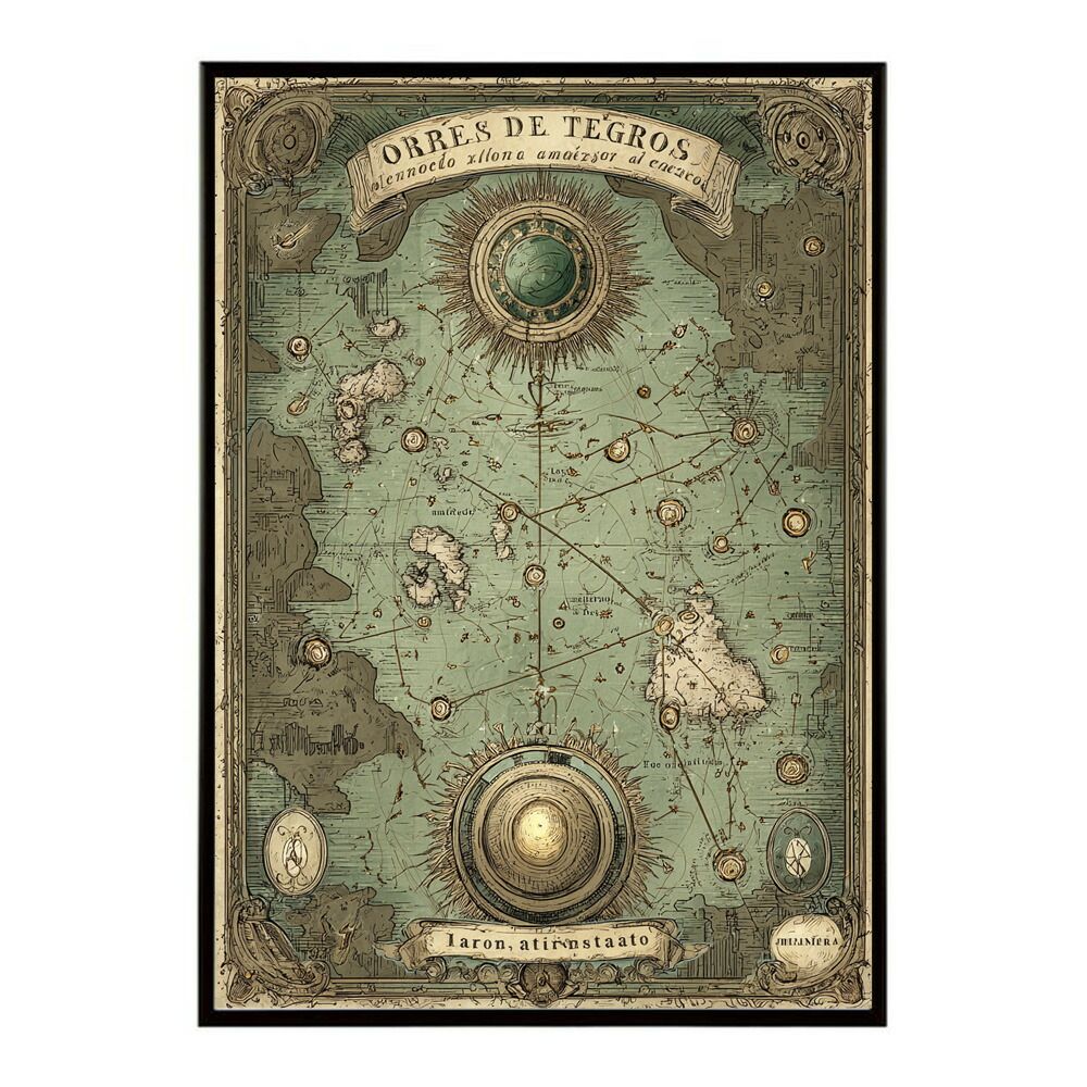 【A0サイズ（約84x119cm）】【lm-poster-4239】【フレーム付き】ファンタジーマップ　地図　宝　トレジャー　異世界　海賊　レトロ　ビンテージ　紙　古い　ポスター イラスト