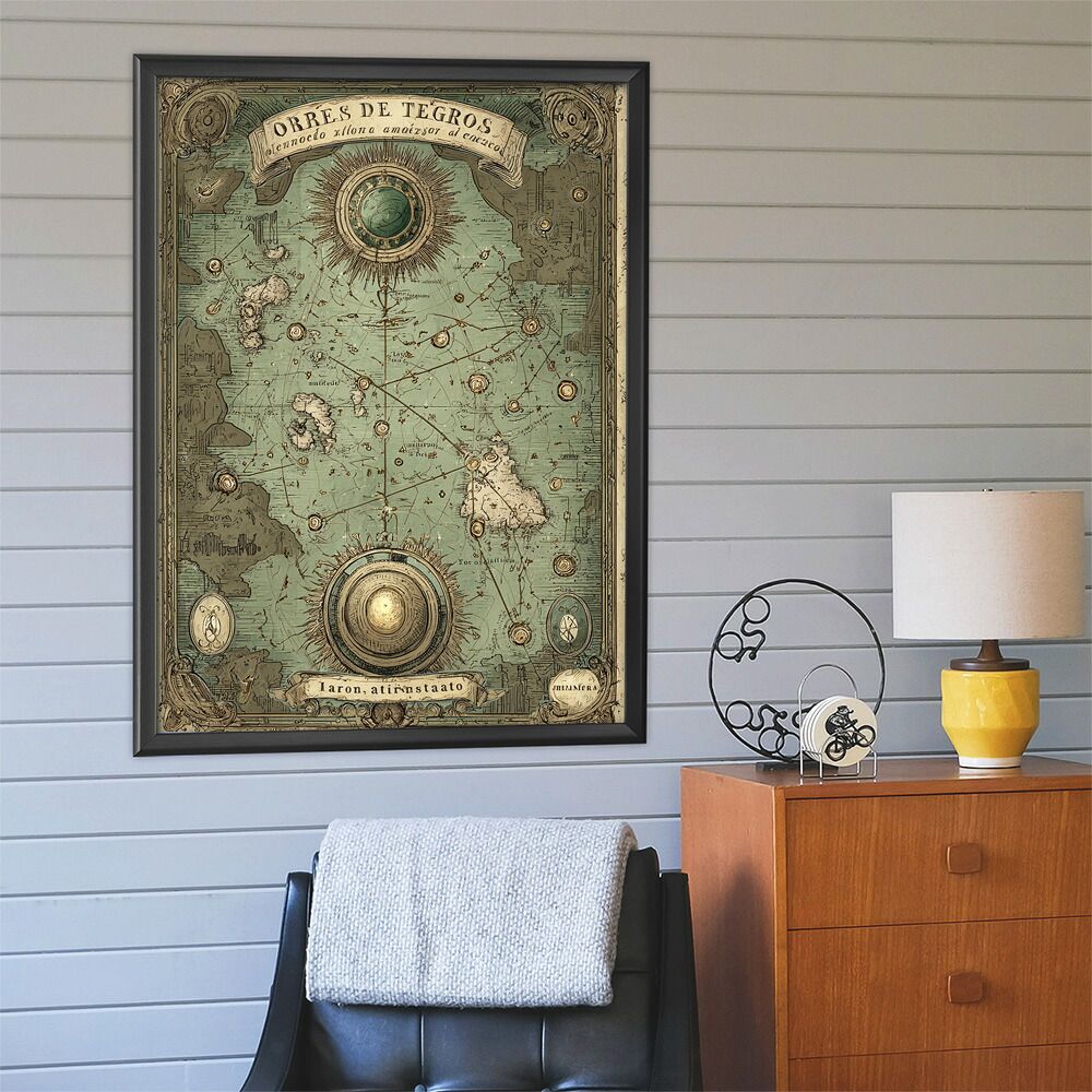 【A0サイズ（約84x119cm）】【lm-poster-4239】【フレーム付き】ファンタジーマップ　地図　宝　トレジャー　異世界　海賊　レトロ　ビンテージ　紙　古い　ポスター イラスト